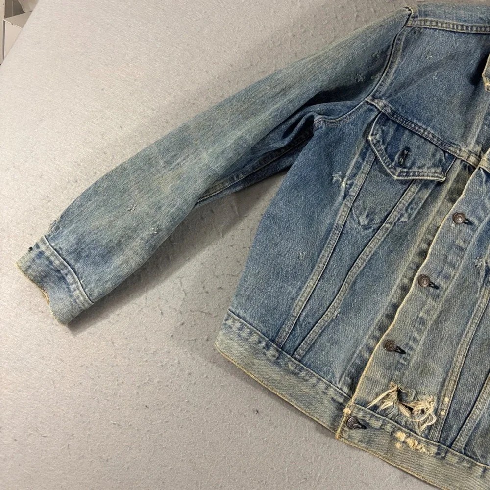 Vintage Levis 70505 0217 Denim Trucker Jacket Medium Wash Distressed 1970s 1980s - Picture 3 of 16